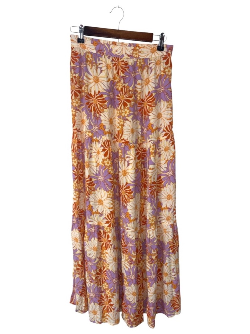 L*space Floral Tiered Maxi Skirt Lavender, Orange & Cream Boho Summer Medium